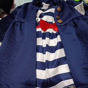 Little Lass Navy Pea Coat with Red Bow